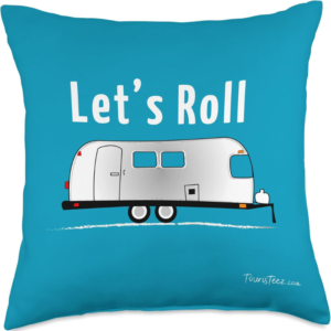 Let's Roll Adorable Vintage Airstream Argosy Camper Trailer Throw Pillow